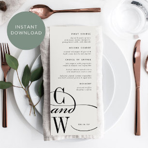 Classic Flourish Monogram Menu Card