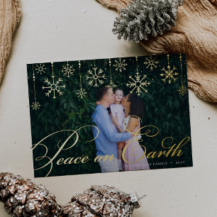 Classic Flourish Peace on Earth Photo Foil Holiday Card