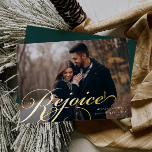 Classic Flourish   Rejoice Photo Foil Holiday Card