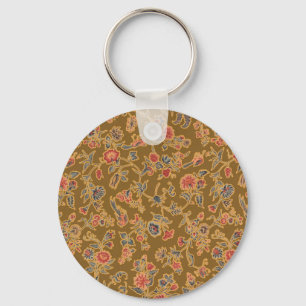 Classic Flower Chintz Pretty Soft Floral Design Keychain