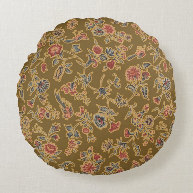 Classic Flower Chintz Pretty Soft Floral Design Round Pillow (Front)