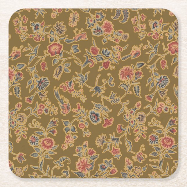 Classic Flower Chintz Pretty Soft Floral Design Square Paper Coaster (Front)