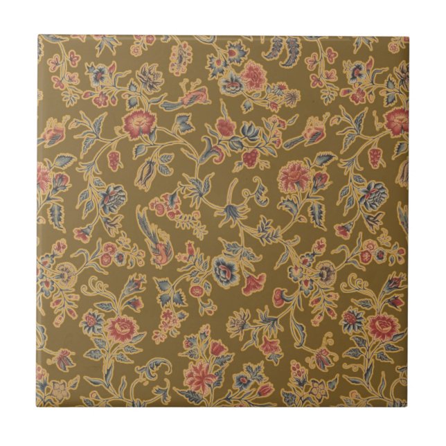 Classic Flower Chintz Pretty Soft Floral Design Tile (Front)