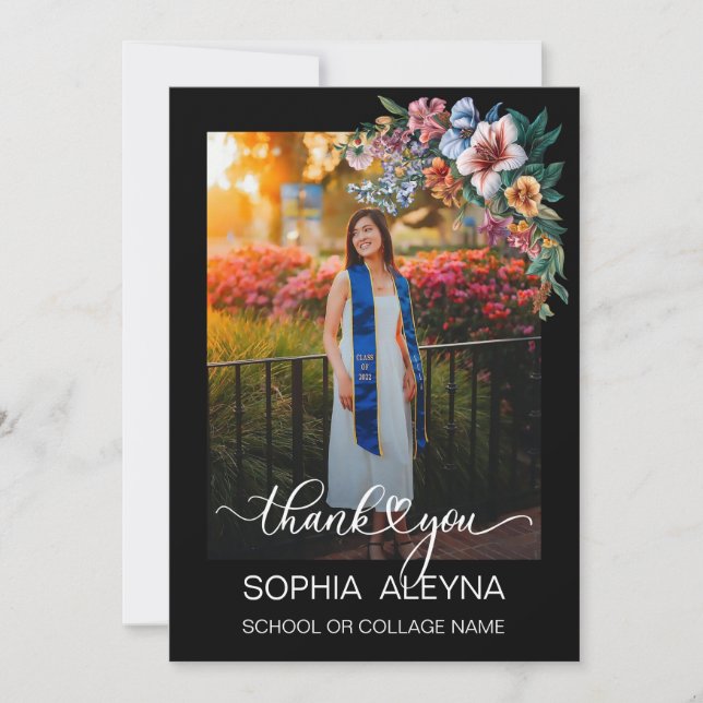 Classic Flower Photo Graduation Thank You Card (Front)