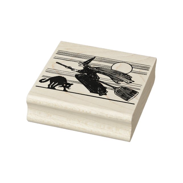 Classic flying witch Halloween black cat Rubber Stamp (Stamp)