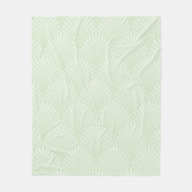 Classic foliage pattern in white and green fleece blanket (Front)