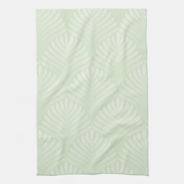 Classic foliage pattern in white and green kitchen towel (Vertical)