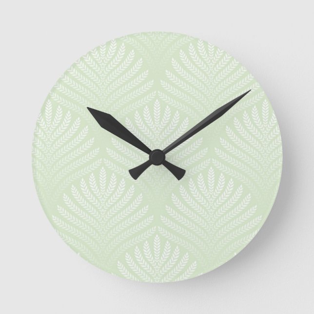 Classic foliage pattern in white and green round clock (Front)