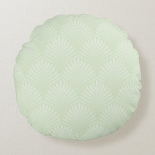 Classic foliage pattern in white and green round pillow