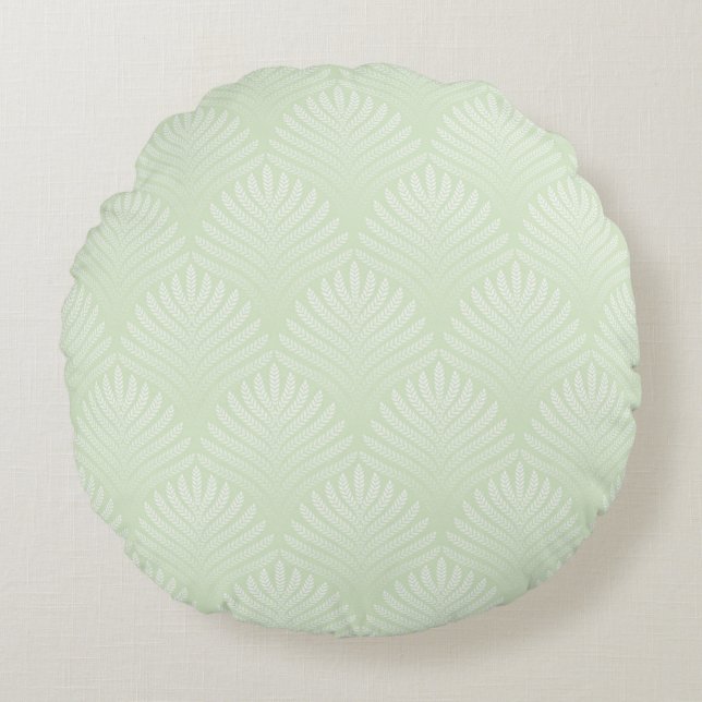Classic foliage pattern in white and green round pillow (Front)