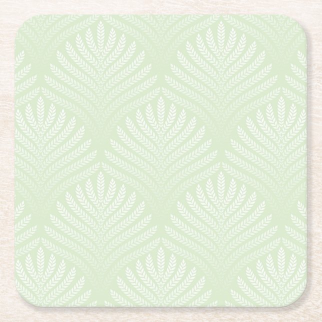 Classic foliage pattern in white and green square paper coaster (Front)