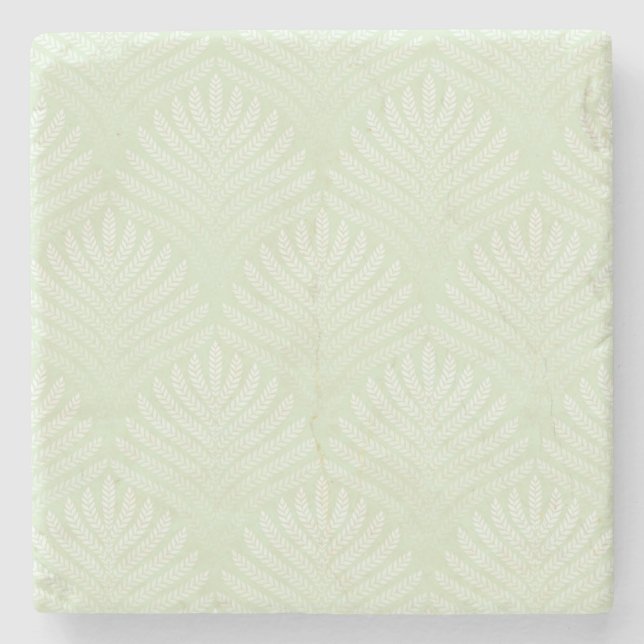 Classic foliage pattern in white and green stone coaster (Front)