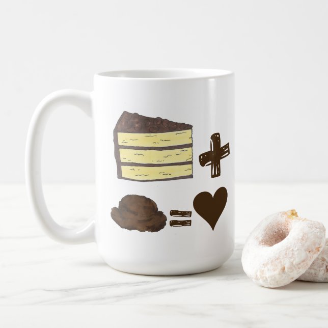 Classic Food Pairing Cake + Ice Cream = Love Heart Coffee Mug (With Donut)