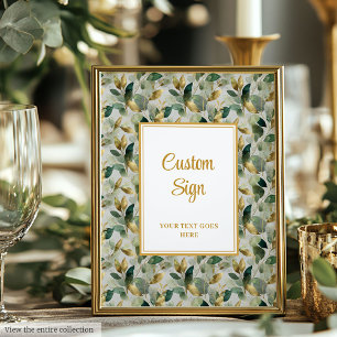 Classic Forest Green Gold Leaves Wedding Custom Poster