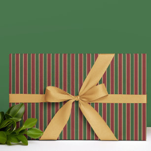 Classic Forest Green Red Gold Striped Wrapping Paper