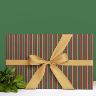 Classic Forest Green Red Gold Striped Wrapping Paper