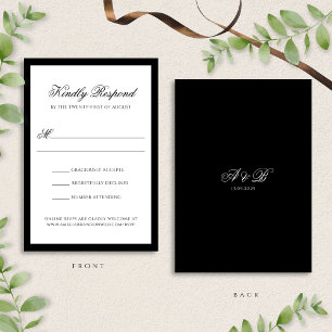 Classic Formal Black-Tie Monogram Wedding RSVP Card