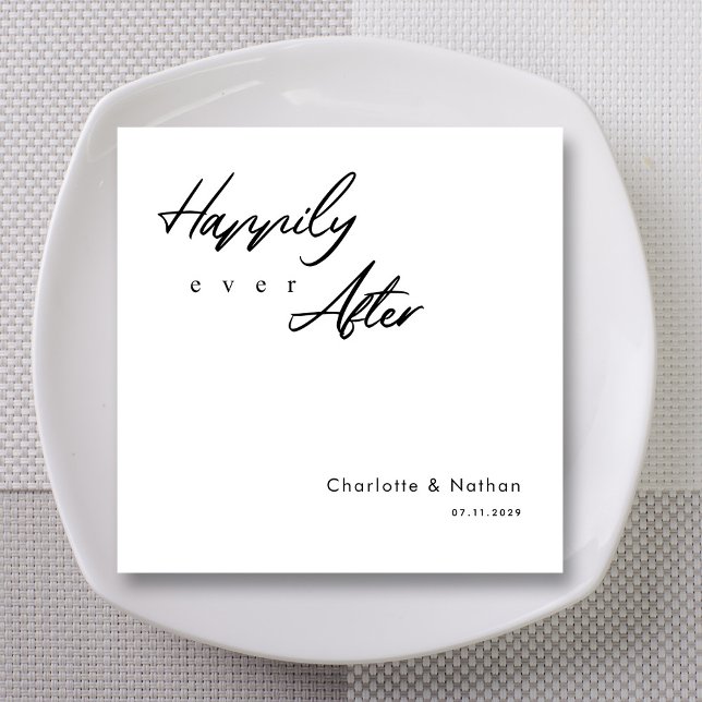 Classic Formal Black Wedding Napkin (Classic 'Happily Ever After' Black Script Wedding Napkins)