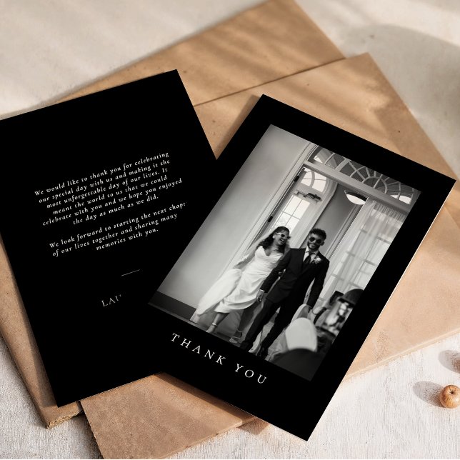 Classic Formal Black Wedding Photo Thank You Card (Creator Uploaded)