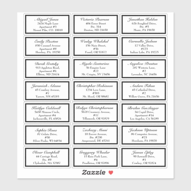 Classic Formal Black Wedding Small Guest Address (Sheet)