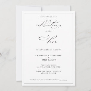 Classic Formal Black White Calligraphy Engagement Invitation
