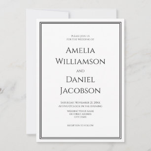 Classic Formal Black White Double Border Wedding Invitation