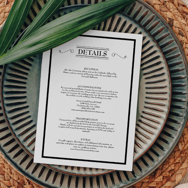 Classic Formal Black White Wedding Details Enclosure Card (Creator Uploaded)