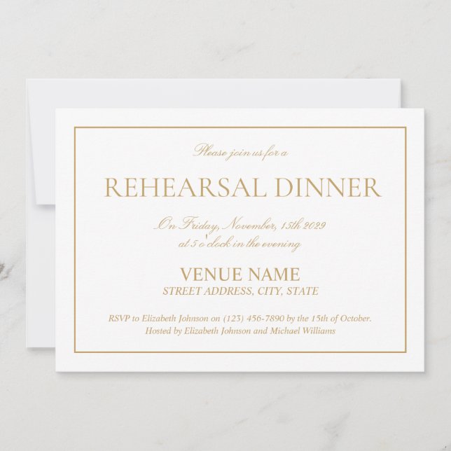 Classic Formal Gold Script Rehearsal Dinner Invitation (Front)
