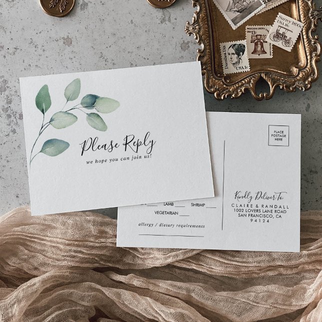 Classic Formal Green Leaves Menu Choice RSVP  Postcard (Creator Uploaded)