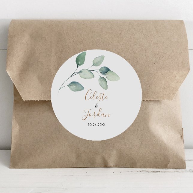 Classic Formal Green Leaves Wedding  Classic Round Sticker (Creator Uploaded)