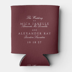 Classic Formal Maroon Burgundy White Wedding Gift Can Cooler