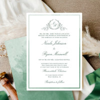 Classic Formal Monogram Green Watercolor Wedding