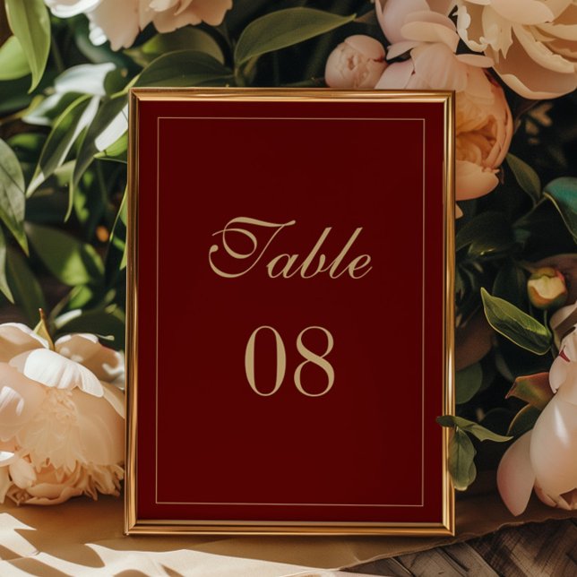 Classic Formal Script Wine Red Wedding Table Number (Creator Uploaded)