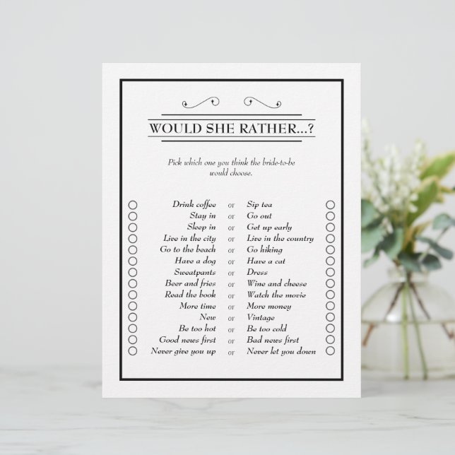 Classic Formal Two-Sided Bingo Bridal Shower Games (Standing Front)