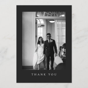 Classic Formal Wedding Photo QR Code Black White Thank You Card