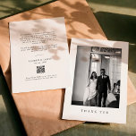 Classic Formal Wedding Photo QR Code Thank You Card<br><div class="desc">Express your gratitude in timeless style with this elegant formal wedding thank you card. Featuring a minimalist design and elegant typography, this card beautifully showcases your favourite wedding photo on the front. The back includes a heartfelt message and a convenient QR code, allowing guests to easily view a gallery of...</div>