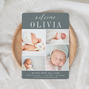 Classic Four   Photo Collage Birth Announcement