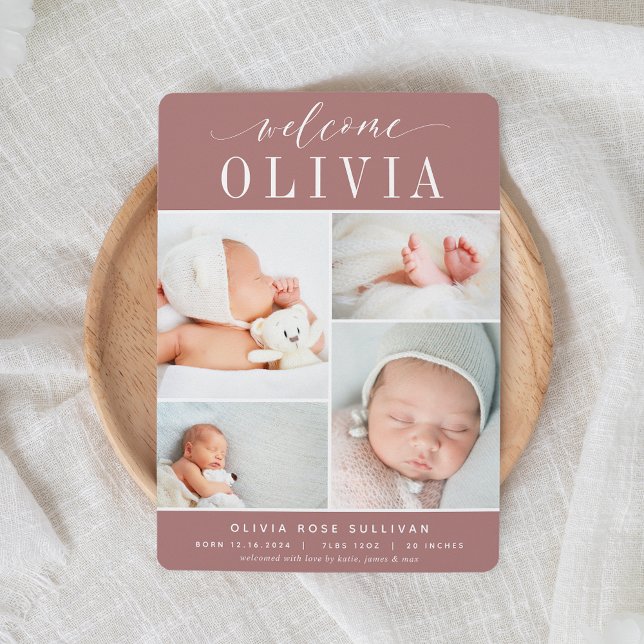 Classic Four | Photo Collage Birth Announcement (Creator Uploaded)