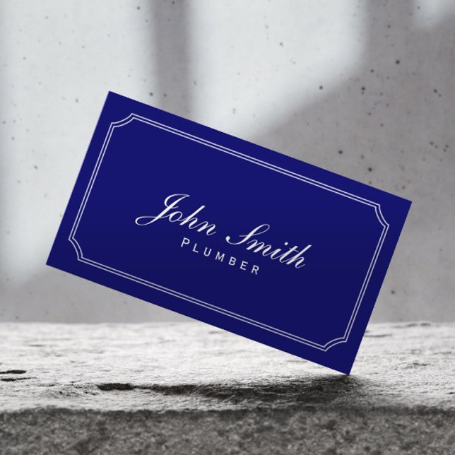 Classic Frame Dark Blue Plumbing Business Card (Creator Uploaded)