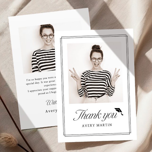 Classic Framed Elegant Script Photo Graduation Thank You Card (Classic Framed Elegant Script Photo Graduation Thank You Card)