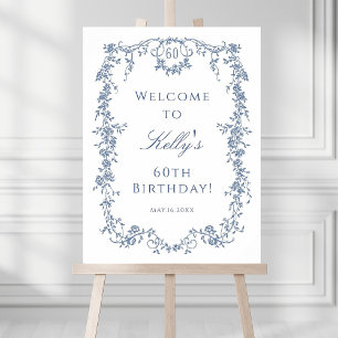 Classic French Blue 60th Birthday Party Welcome  Poster