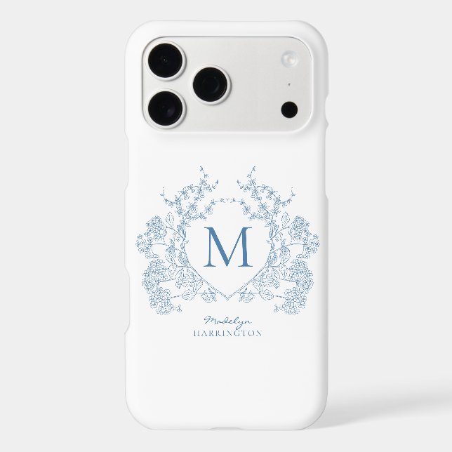 Classic French Blue Floral Crest Monogram (Back)