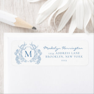 Classic French Blue Floral Crest Monogram
