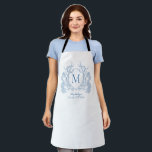 Classic French Blue Floral Crest Monogram Apron<br><div class="desc">Classic French Blue Floral Crest Monogram Apron</div>