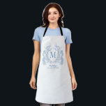 Classic French Blue Floral Crest Monogram Apron<br><div class="desc">Classic French Blue Floral Crest Monogram Apron</div>