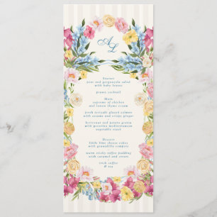 Classic French Blue Floral Monogram Wedding Menu