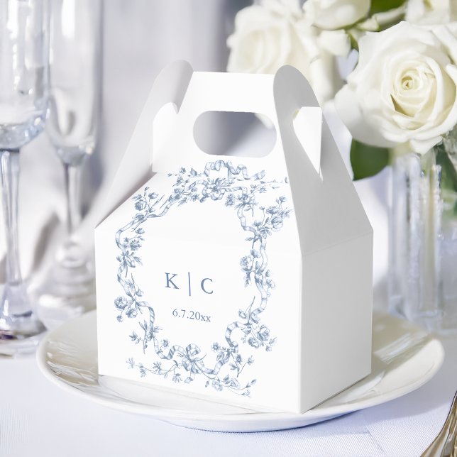 Classic French Blue Flowers & Ribbons Wedding Favor Box (Creator Uploaded)