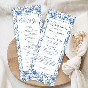 Classic French Blue Roses Toile Wedding Program
