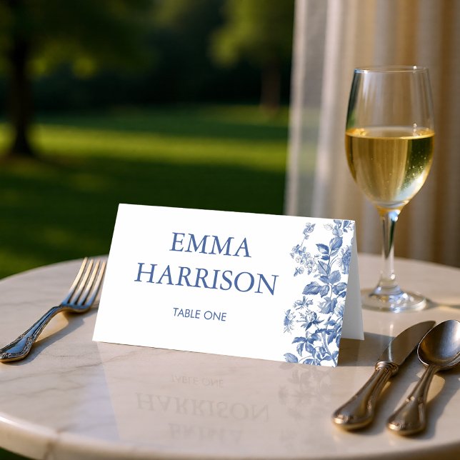 Classic French Blue Toile Wedding Folded Place Card (Classic French Blue Toile Wedding Folded Place Card)
