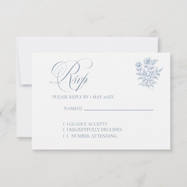 Classic French Blue Wedding RSVP card (Devant)